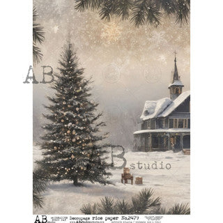 AB Studios Tree and Winter Church A4 Rice Paper