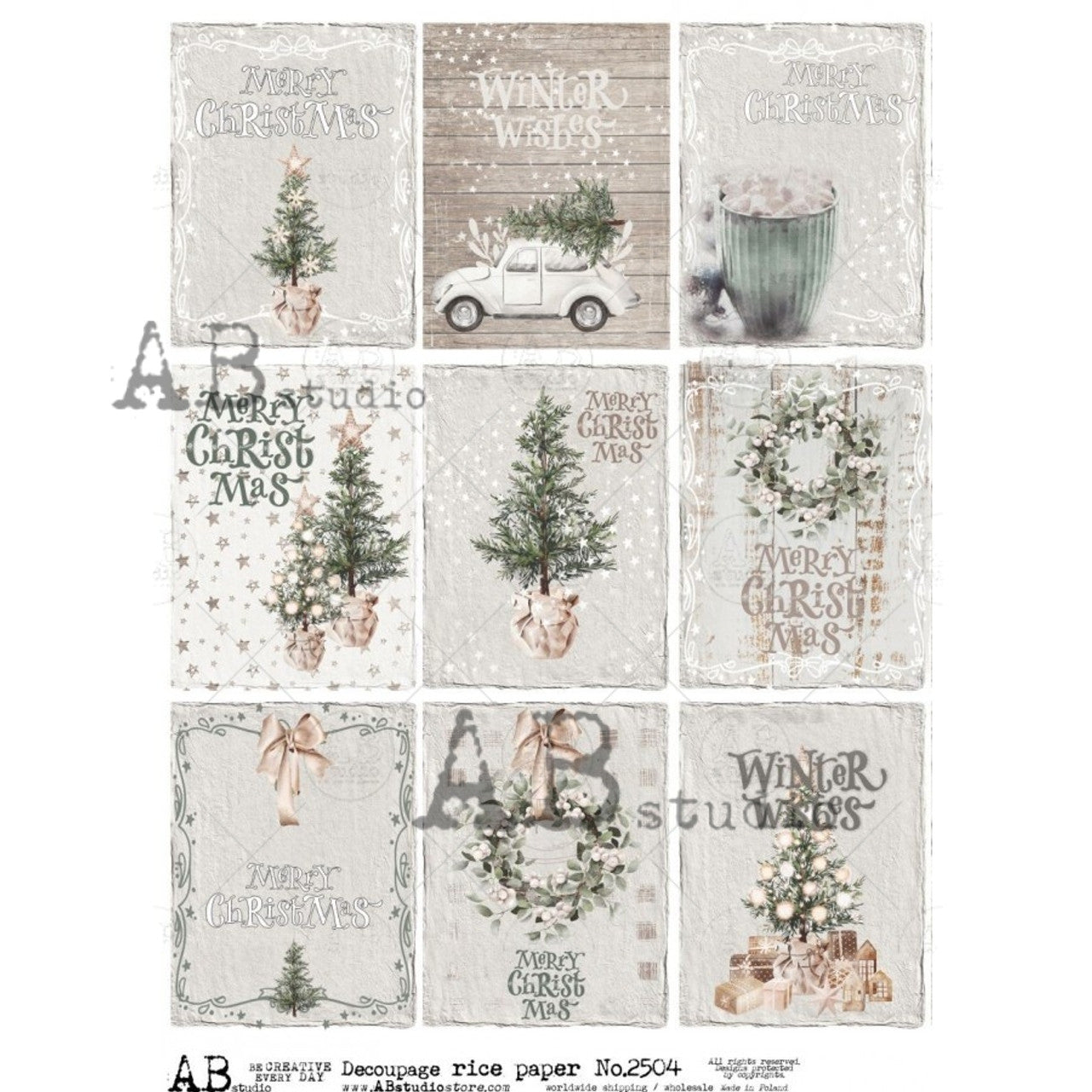 AB Studios Farmhouse Christmas Nine Pack A4 Rice Paper 2504