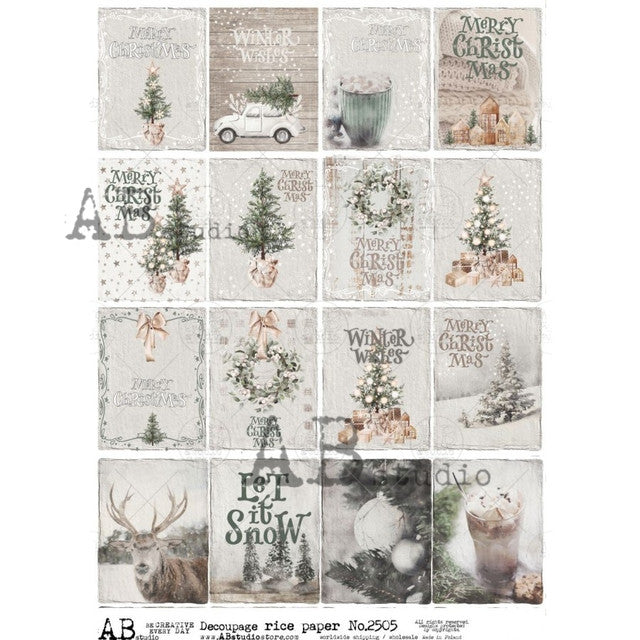 AB Studios Farmhouse Christmas Sixteen Minis A4 Rice Paper 2505