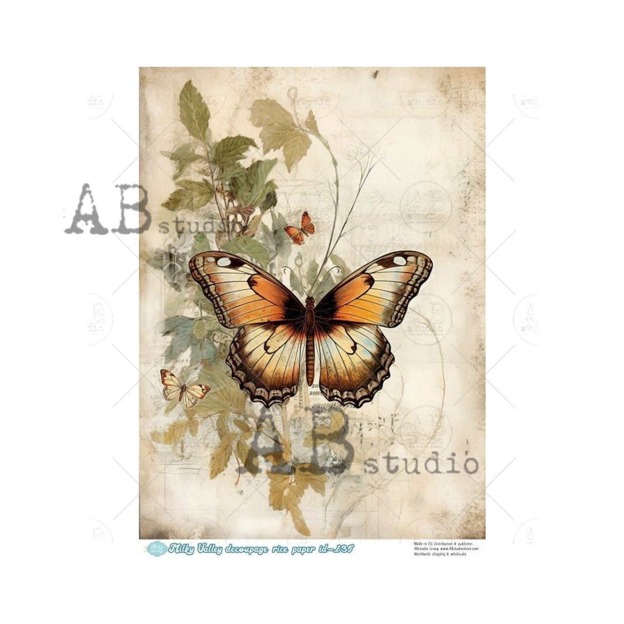 AB Studios Soft Rustic Butterfly A4 Rice Paper mv135