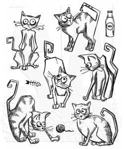 CRAZY CATS Tim Holtz Cling Mount Stamps CMS251