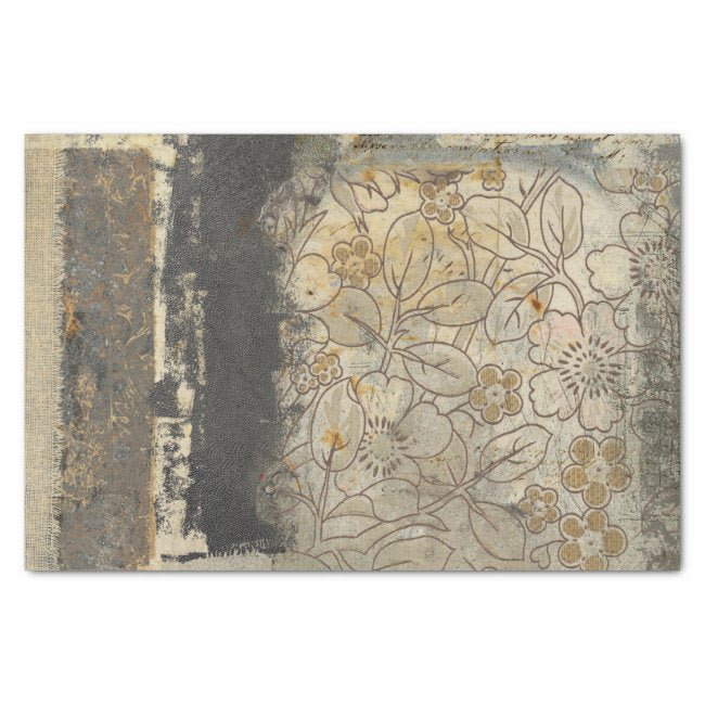 Vintage Texture Rustic Brown Floral Decoupage Tissue Paper