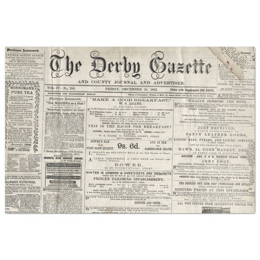 ANTIQUE 1863 NEWSPRINT TISSUE PAPER