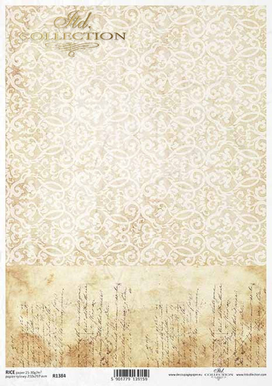ITD Collection French Script and Pattern Rice A4 Rice paper 8"x11"-R1384