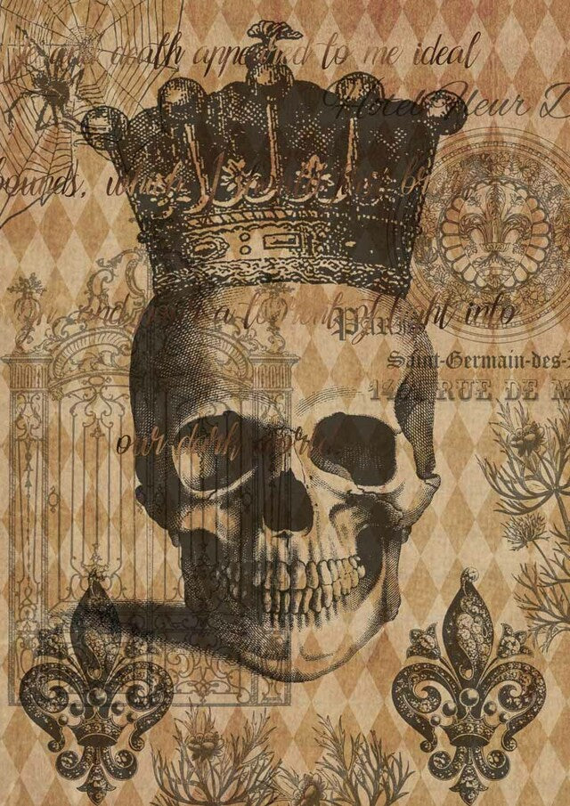 DECOUPAGE QUEEN-HALLOWEEN SKULL WITH CROWN A4 8.3"X11.7"