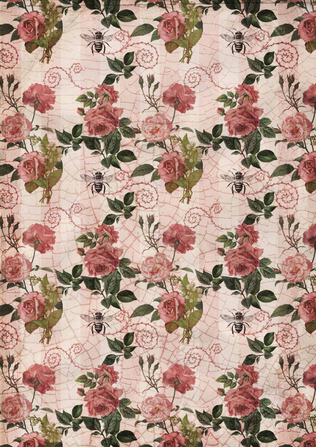 DECOUPAGE QUEEN-ROSES & STRIPES-RICE PAPER 0238