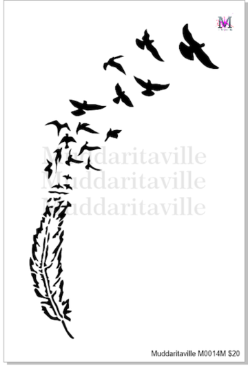 M0014M FEATHER AND BIRDS- STENCIL RENTAL ONLY-READ DETAILS BELOW