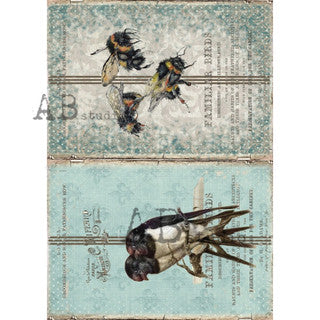 AB Studios Grain Sack Birds and Bees A4 Rice Paper-8"x11"-1145