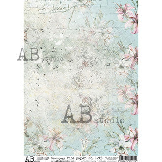 AB Studios Aqua Distressed Floral A4 Rice Paper-8"x11"-1215