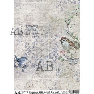 AB Studios Birds and Butterfly Grunge A4 Rice Paper-8"x11"-1225