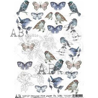 AB Studios Birds and Butterfly Spring A4 Rice paper 8"x11"-1236