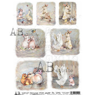 AB Studios 7 Pack Watercolor Mini Easter Scenes A4 Rice Paper 8"x11"-1246