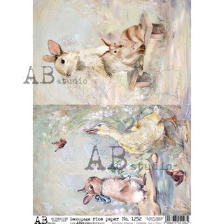 AB Studios 2 Pack Easter Bunnies A4 Rice Paper8"x11"-1252