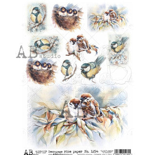 AB Studios Nesting Bird Scenes A4 Rice Paper 8"x11"-1254
