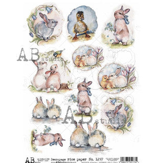 AB Studios Little Watercolor Bunnies A4 Rice Paper-8"x11"-1297